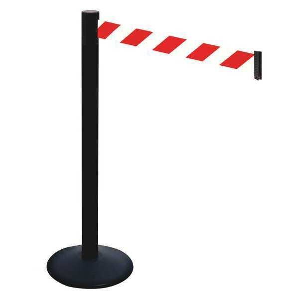 Retracta-Belt Barrier Post with Belt, Black, 10 ft Length, 40 in Post Height, No Legend, Powder Coated - 331PSB-RWD
