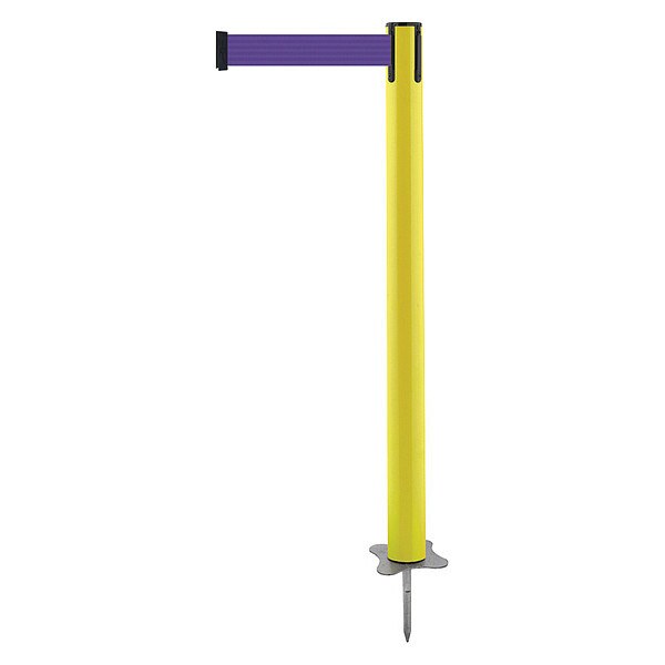 Tensabarrier Barrier Post with Belt, Yellow, 7 1/2 ft Length, 43 in Post Height, No Legend, Unfinished - 884-35-STD-P5X-C