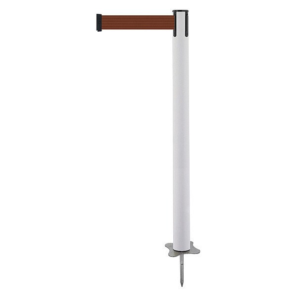 Tensabarrier Barrier Post with Belt, White, 7 1/2 ft Length, 43 in Post Height, No Legend, Unfinished - 884-32-STD-N7X-C
