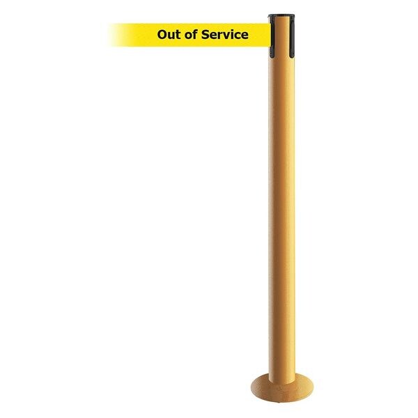 Tensabarrier Barrier Post with Belt, Yellow, 13 ft Length, 36 1/2 in Post Height, Out of Service - 889F-35-35-MAX-NO-YEX-C