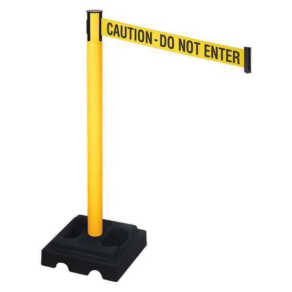 Retracta-Belt Barrier Post with Belt, Yellow, 10 ft Length, 40 in Post Height, Caution Do Not Enter, Yellow - 332PYW-CAU
