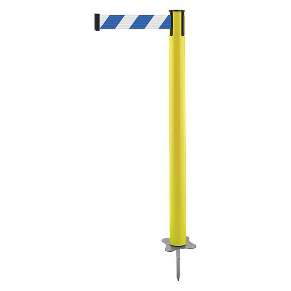 Tensabarrier Barrier Post with Belt, Yellow, 13 ft Length, 43 in Post Height, No Legend, Unfinished - 884-35-MAX-D1X-C
