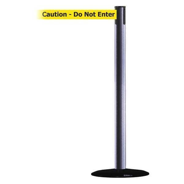 Tensabarrier Barrier Post with Belt, Hammertone Gray, 7 1/2 ft Length, 38 in Post Height, Caution Do Not Enter - 889B-33-73-STD-NO-YAX-C