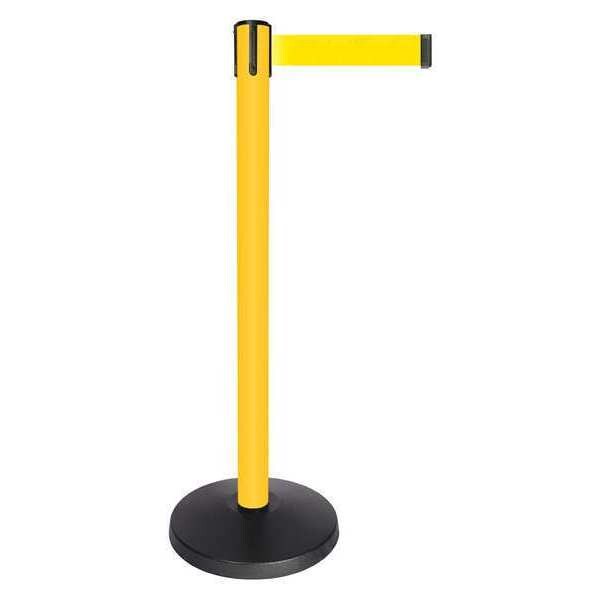 Queueway Barrier Post with Belt, Yellow, 10 ft Length, 40 in Post Height, No Legend, Powder Coated - QPLUS-35-Y5