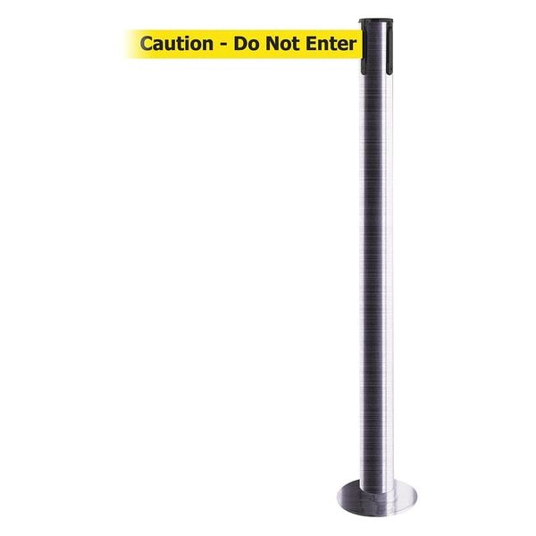 Tensabarrier Barrier Post with Belt, 13 ft Length, 36 1/2 in Post Height, Caution Do Not Enter, Satin Chrome - 889F-1S-1S-MAX-NO-YAX-C