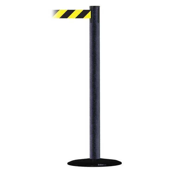 Tensabarrier Barrier Post with Belt, Black Wrinkle, 7 1/2 ft Length, 38 in Post Height, No Legend - 889B-33-89-STD-NO-D4X-C
