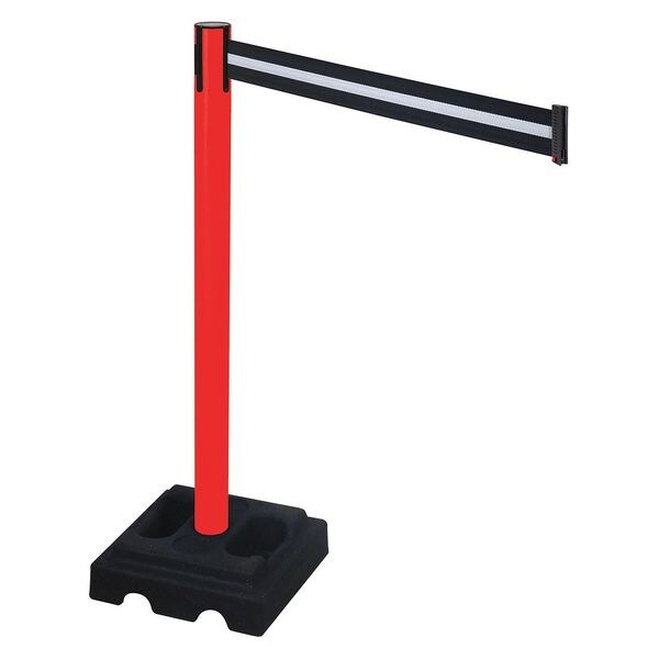 Retracta-Belt Barrier Post with Belt, Red, 10 ft Length, 40 in Post Height, No Legend, Red - 332PRD-BW