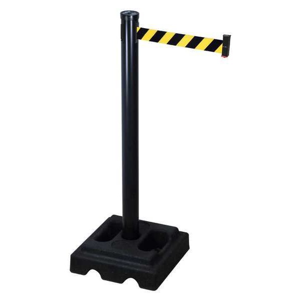 Retracta-Belt Barrier Post with Belt, Black, 10 ft Length, 40 in Post Height, Black - 302BA-BYD