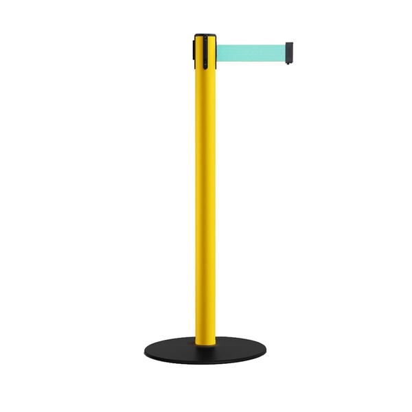 Montour Line Stanchion Belt Barrier Yellow Post Low Base 13ft. Light Green Belt - S400-YW-LGN-130