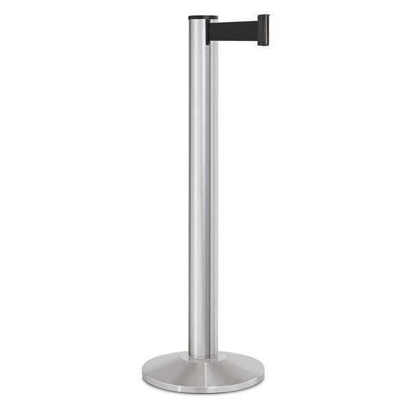 Lavi Industries Barrier Post with Belt, Silver, 15 ft Length, 40 in Post Height, No Legend, Satin Chrome - 50-3100A/SA/BK
