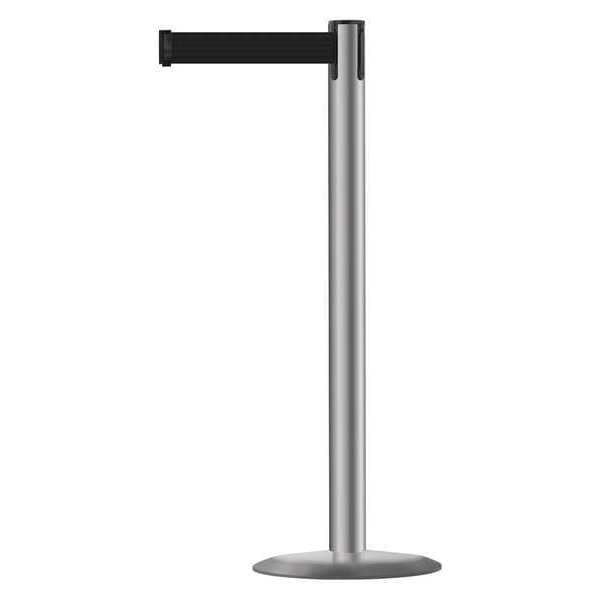 Tensabarrier Barrier Post with Belt, 7 1/2 ft Length, 38 in Post Height, No Legend, Polished Stainless Steel - 889U-3P-3P-STD-NO-B9X-C