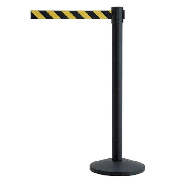 Queueway Barrier Post with Belt, Black, 7 1/2 ft Length, 39 in Post Height, No Legend - QWAYPOST-33-D4