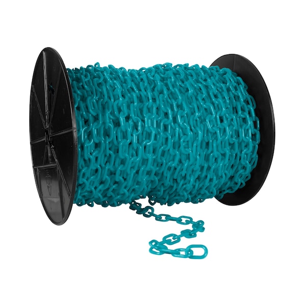 Mr. Chain 1" x 250' Turquoise Plastic Safety Chain - Reel - 10156