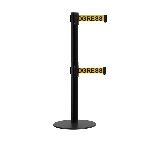 Montour Line Stanchion Dual Belt Barrier Flat Base Black Post 13ft. Clea. Belt - S400D-BK-CLEANYB-130
