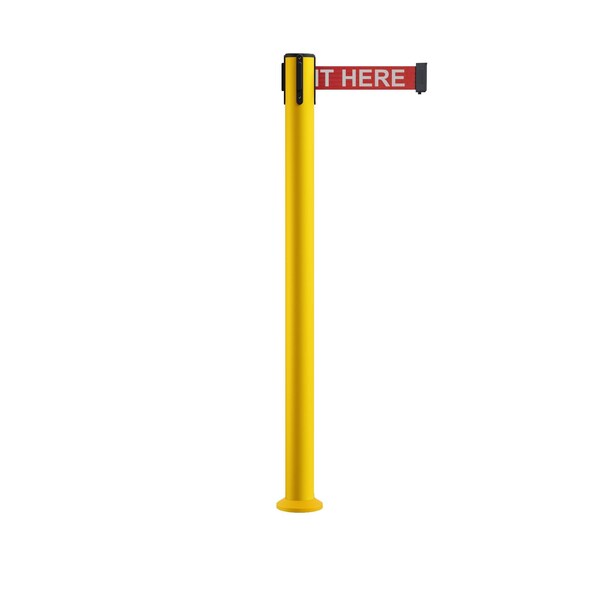 Montour Line Stanchion Belt Barrier Fixed Base Yellow Post 11ft.Red Wait. Belt - P400F-YW-PLEASRW-110