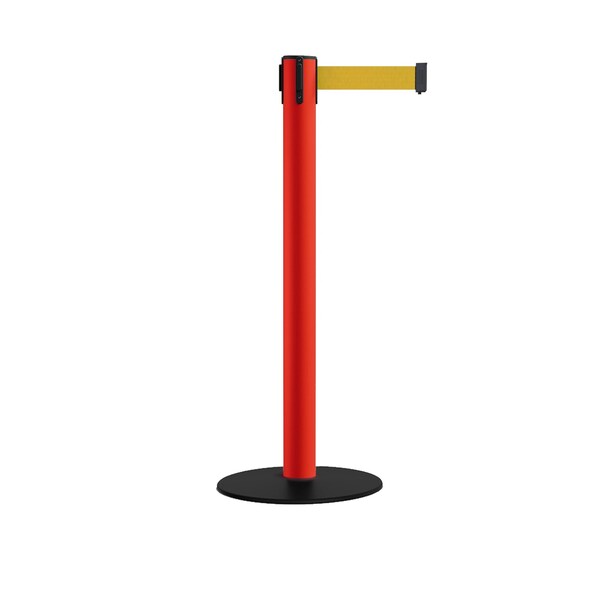 Montour Line Retractable Belt Stanchion, Low Base, 3" Red Post 16' YW Belt - S660-RD-YW-160