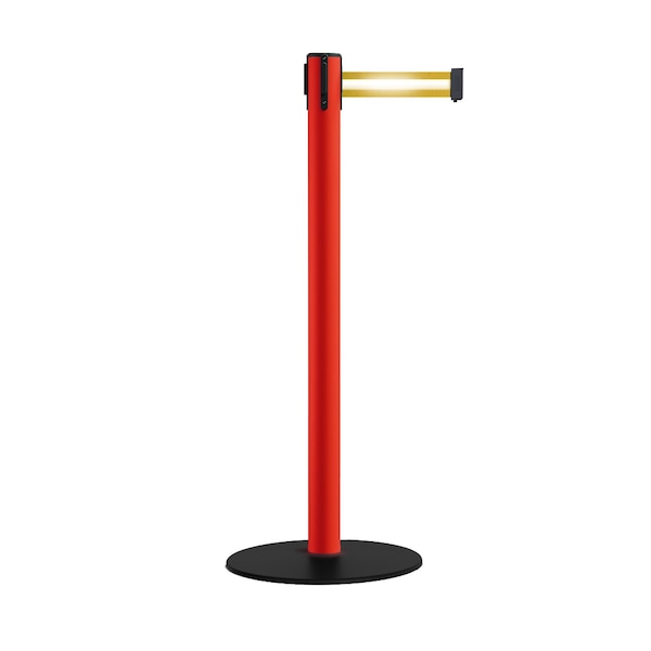 Montour Line Retractable Belt Stanchion, Low Base, 2.5" Red Post  7.5'Y Ref. Belt - S400-RD-YRH-75