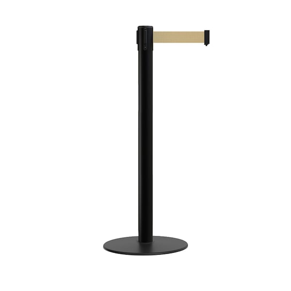 Montour Line Stanchion Belt Barrier Flat Base Black Post 9 ft. Light Brown Belt - S400-BK-LBN-90