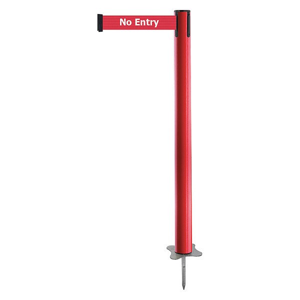 Tensabarrier Barrier Post with Belt, Red, 7 1/2 ft Length, 43 in Post Height, No Entry, Unfinished - 884-21-STD-RBX-C