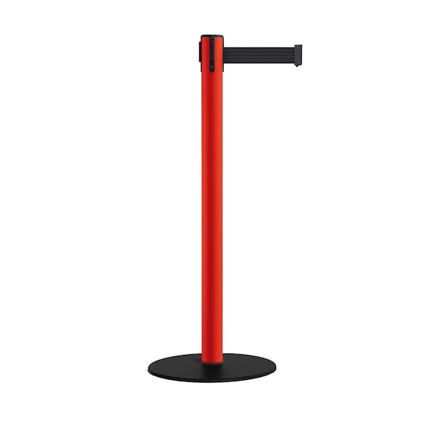 Montour Line Retractable Belt Stanchion, Low Base, 2.5" Red Post  9' Black Belt - S400-RD-BK-90