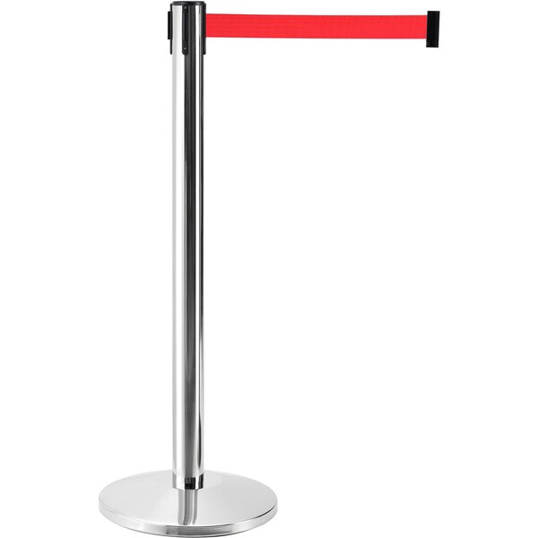 Global Industrial Retractable Belt Barrier, 40 Stainless Steel Post, 7-1/2' Red Belt, Qty 2 - 708413RD