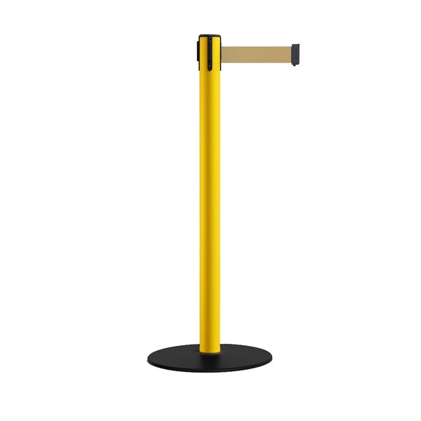 Montour Line Stanchion Belt Barrier Yellow Post Low Base 13ft. Light Brown Belt - S400-YW-LBN-130