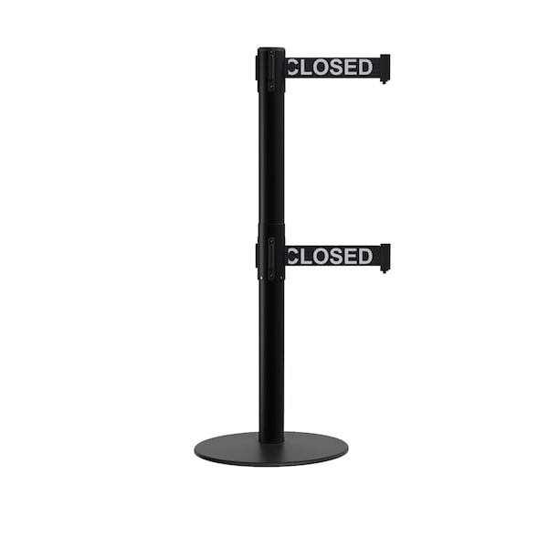 Montour Line Stanchion Dual Belt Barrier Flat Base Black Post 9ft.Line.Belt - S400D-BK-THISLBW-90