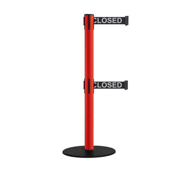 Montour Line Retractable Dbl Belt 2.5 Red Post , Low Base, 11' Line.Belt - S400D-RD-THISLBW-110