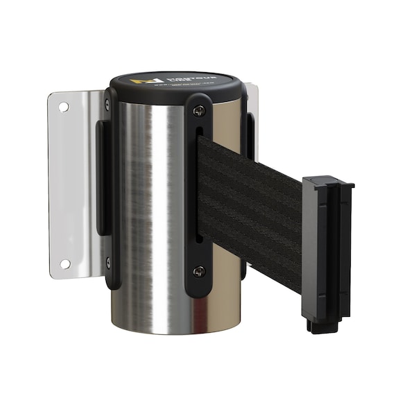 Montour Line Retractable Belt Barrier Wall Mount PSteel Case Fixed 14ft. Black Belt - MWM150-PS-BK-F-S-140