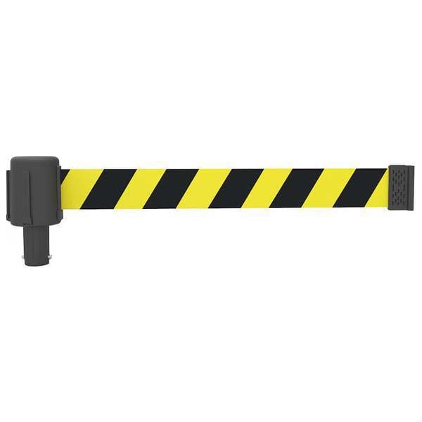 Banner Stakes Retractable Belt Head, Yellow with Black Stripes, 15 ft Length, No Legend, Matte - PL4040