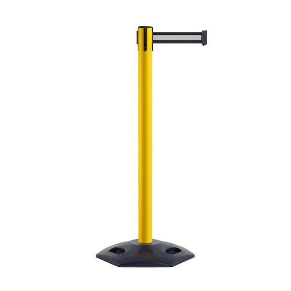 Montour Line Stanchion Belt Barrier Rubber Base Yellow Post 7.5ftBk/W H Belt - P400RB-YW-BWH-75