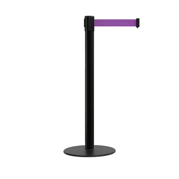 Montour Line Stanchion Belt Barrier Flat Base Black Post 11 ft. Purple Belt - S400-BK-PE-110