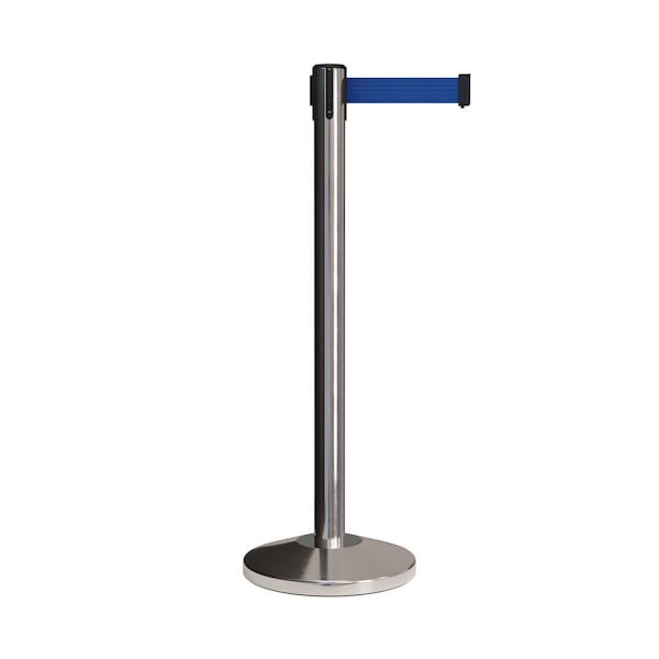 Montour Line Stanchion Belt Barrier Pol.Steel Post 7.5ftDk Blu Belt - ES400-PS-DBL-ML-75