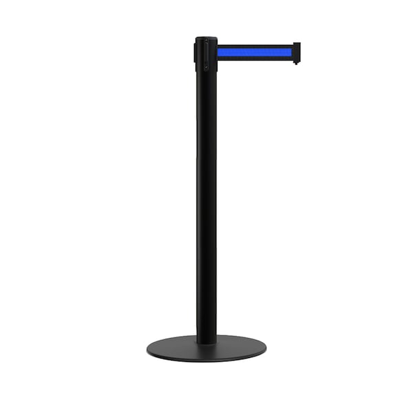 Montour Line Stanchion Belt Barrier Flat Base Black Post 7.5 ft. Black/Blue HL Belt - S400-BK-BBH-75