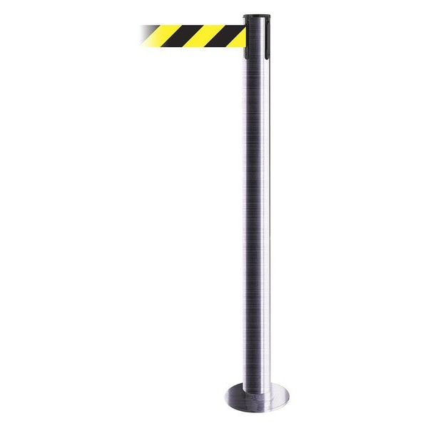 Tensabarrier Barrier Post with Belt, 7 1/2 ft Length, 36 1/2 in Post Height, No Legend, Satin Chrome - 889F-1S-1S-STD-NO-D4X-C