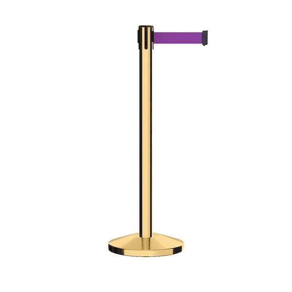 Montour Line Stanchion Belt Barrier Pol.Brass Post 7.5ftPurple Belt - ES400-PB-PE-CCW-75