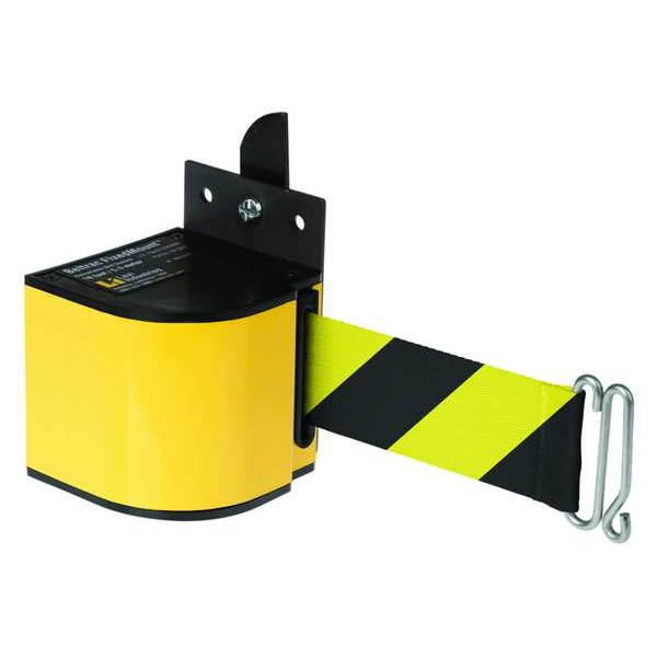 Lavi Industries Warehouse Fixed Mount Retractable Belt Barrier, Yellow, 18 ft Length, No Legend, Powder Coated - 50-3017YL/18/SF