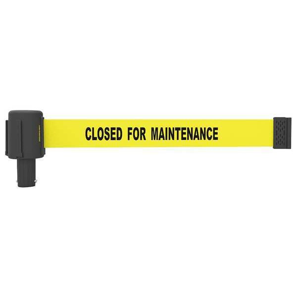 Banner Stakes Retractable Belt Head, Yellow, 15 ft Length, Closed for Maintenance, Matte - PL4038