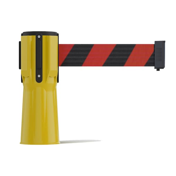 Montour Line Retractable Belt Barrier Cone Mount Yellow Case 7.5ftBlk/Rd Belt - CP100-YW-BRD-75
