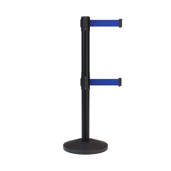 Montour Line Stanchion Dual Belt Barrier Black Post 9ft. Dk Blu Belt - ES400D-BK-DBL-90