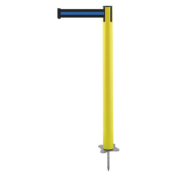 Tensabarrier Barrier Post with Belt, Yellow, 7 1/2 ft Length, 43 in Post Height, No Legend, Unfinished - 884-35-STD-S1X-C