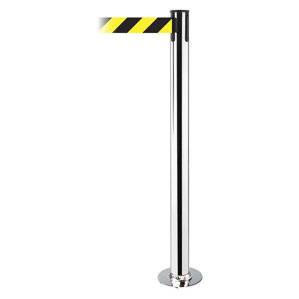 Tensabarrier Barrier Post with Belt, 13 ft Length, 36 1/2 in Post Height, No Legend, Polished chrome - 889F-1P-1P-MAX-NO-D4X-C