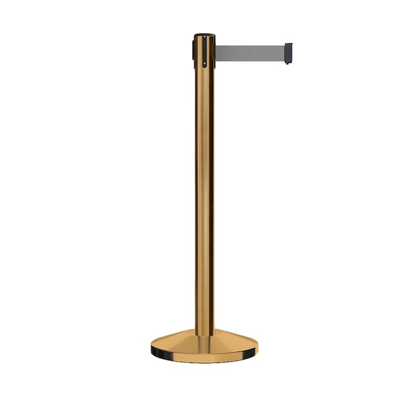 Montour Line Stanchion Belt Barrier Sat.Brass Post 11ft. Lt Gry Belt - ES400-SB-LGY-110
