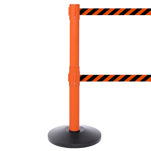 Queue Solutions SafetyPro Twin 250, Orange, 11' Yellow/Black OUT OF SERVICE Belt - SPROTWIN250O-YBO110
