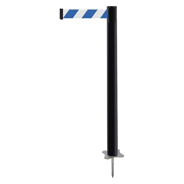 Tensabarrier Barrier Post with Belt, Black, 13 ft Length, 43 in Post Height, No Legend, Unfinished - 884-33-MAX-D1X-C