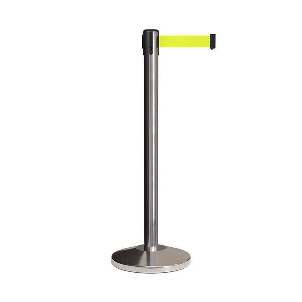 Montour Line Stanchion Belt Barrier Pol.Steel Post 11ft. Fl.Yel Belt - ES400-PS-FYW-110