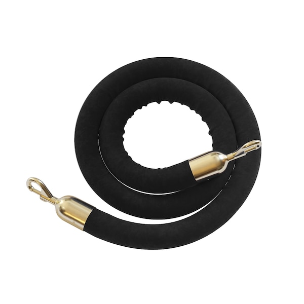 Montour Line Velvet Rope Black With Pol.Brass Snap Ends 6ft.Foam Core - ER100-60-BK-SE-PB