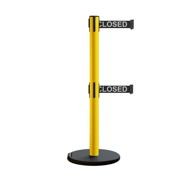 Montour Line Retractable Belt Dbl Rolling Stanchion, 2.5ft Yellow Post  11ft. Line - P400DRL-YW-THISLBW-110