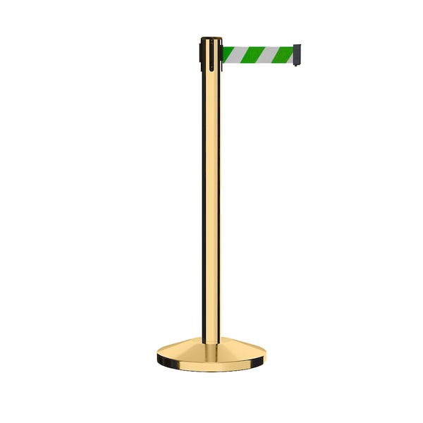 Montour Line Stanchion Belt Barrier Pol.Brass Post 7.5ftGrn/Wh Belt - ES400-PB-GWD-CCW-75