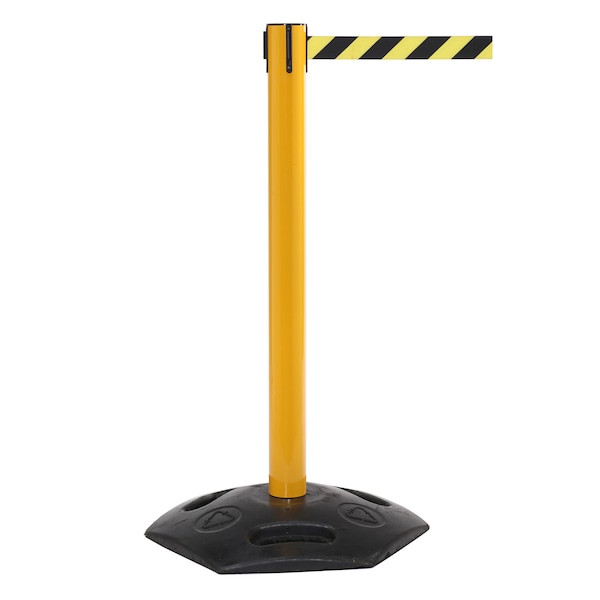 Queue Solutions WeatherMaster 300, Yellow, 16' Black/Yellow Horizontal Stripe Belt - WMR300Y-BYW160